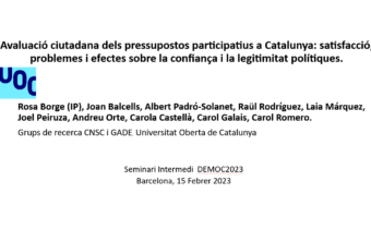 Participation in the intermediate seminar DEMOC 2023, on citizen participation and democratic quality.